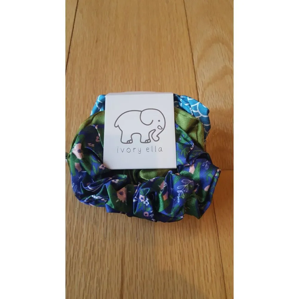 Ivory Ella Hair Scrunchies, set of 3, Blues and Greens NWT